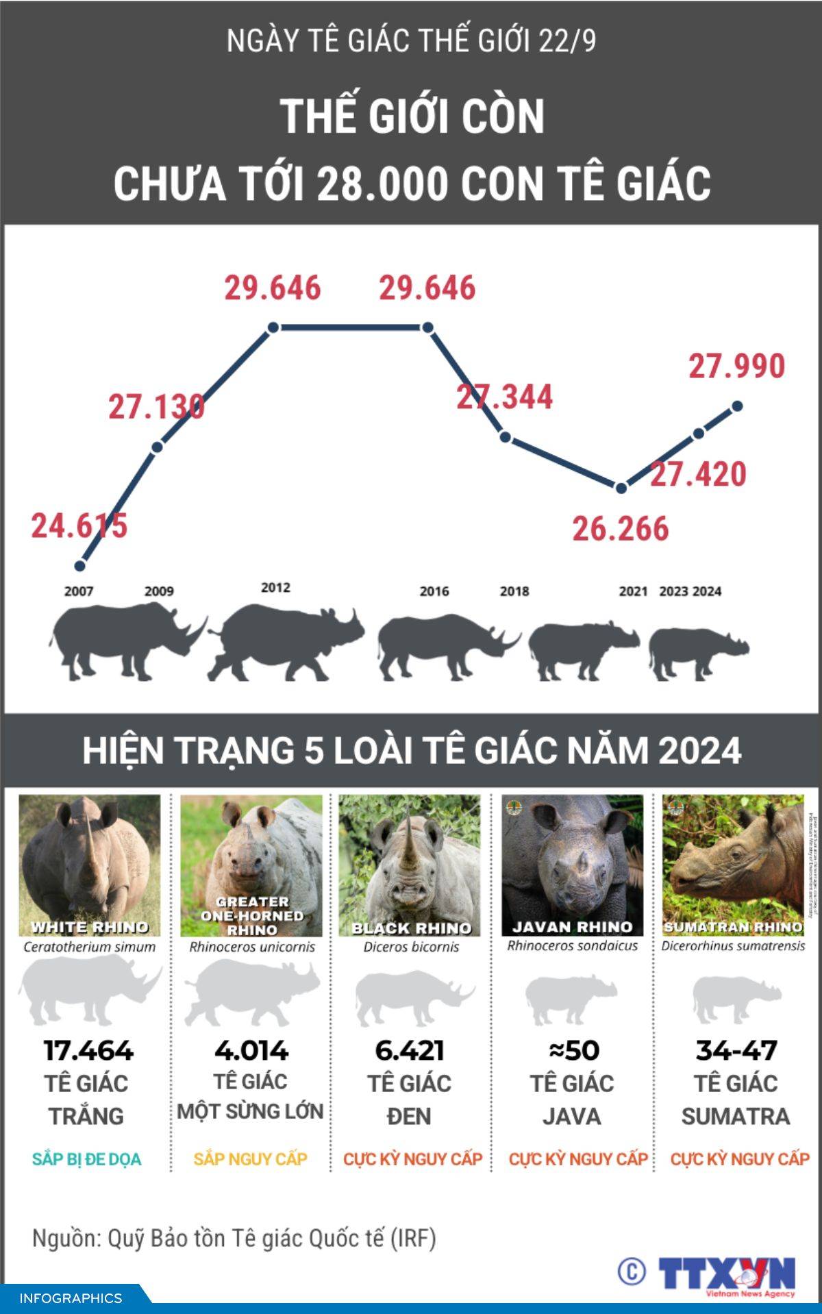 Thế giới còn chưa tới 28.000 con tê giác